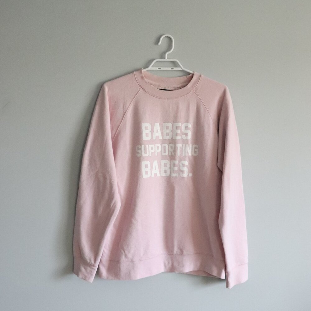 BTL Women's Pink Sz M/L 'Babes Supporting Babes'‎ Fleece Crewneck Raglan Sweater
